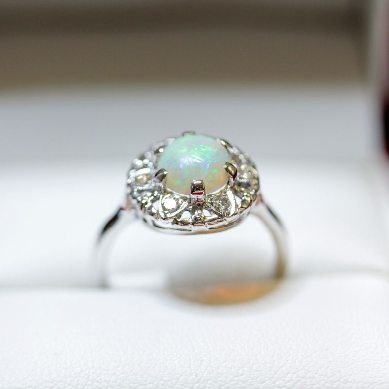 Buy 1.00 Carat Australian Opal Ring Vintage Opal Engagement Ring White Opal  Diamond Halo Wedding Gift Art Deco Opal Cabochon Anniversary Ring. Online  in India - Etsy